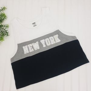 Pink Victorias Secret Tank Top Sequin Logo New York Black White Crop size Large